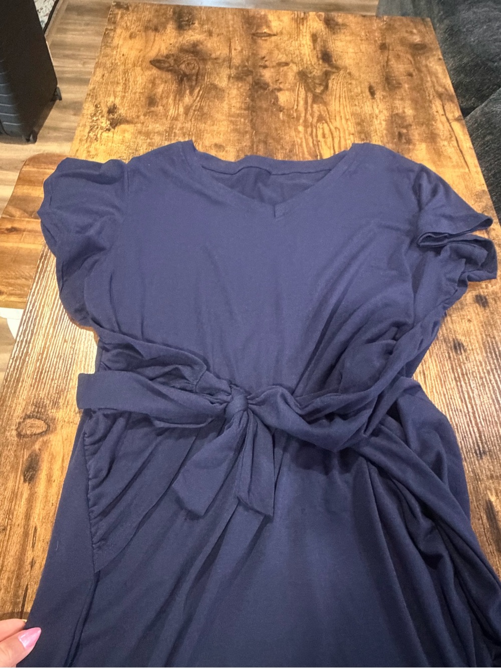 Navy V-Neck Tie-Waist Dress